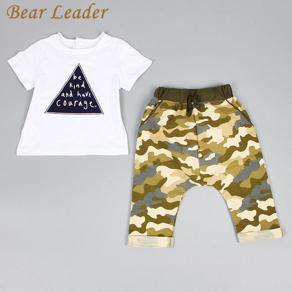 Baby Boys Clothing Set White Short Sleeve Letters T-shirt + Camouflage trousers 2pcs