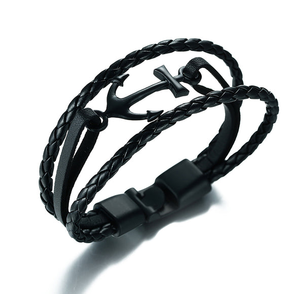 Anchor Multi-layer Twisted Braided Leather Bracelet