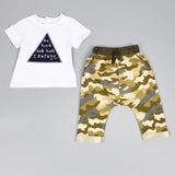 Baby Boys Clothing Set White Short Sleeve Letters T-shirt + Camouflage trousers 2pcs