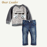 Boys Long Sleeve T-shirt + Jeans 2pcs Set Cartoon Car Pattern