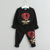 Long Sleeve T-shirt + Rose Floral Pants 2Pc Set
