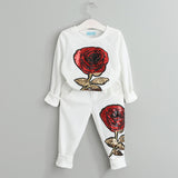 Long Sleeve T-shirt + Rose Floral Pants 2Pc Set