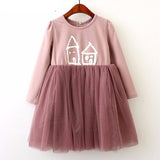 House Print Kids Ball Gown Dress for 3-7 Years