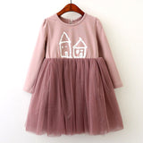 House Print Kids Ball Gown Dress for 3-7 Years